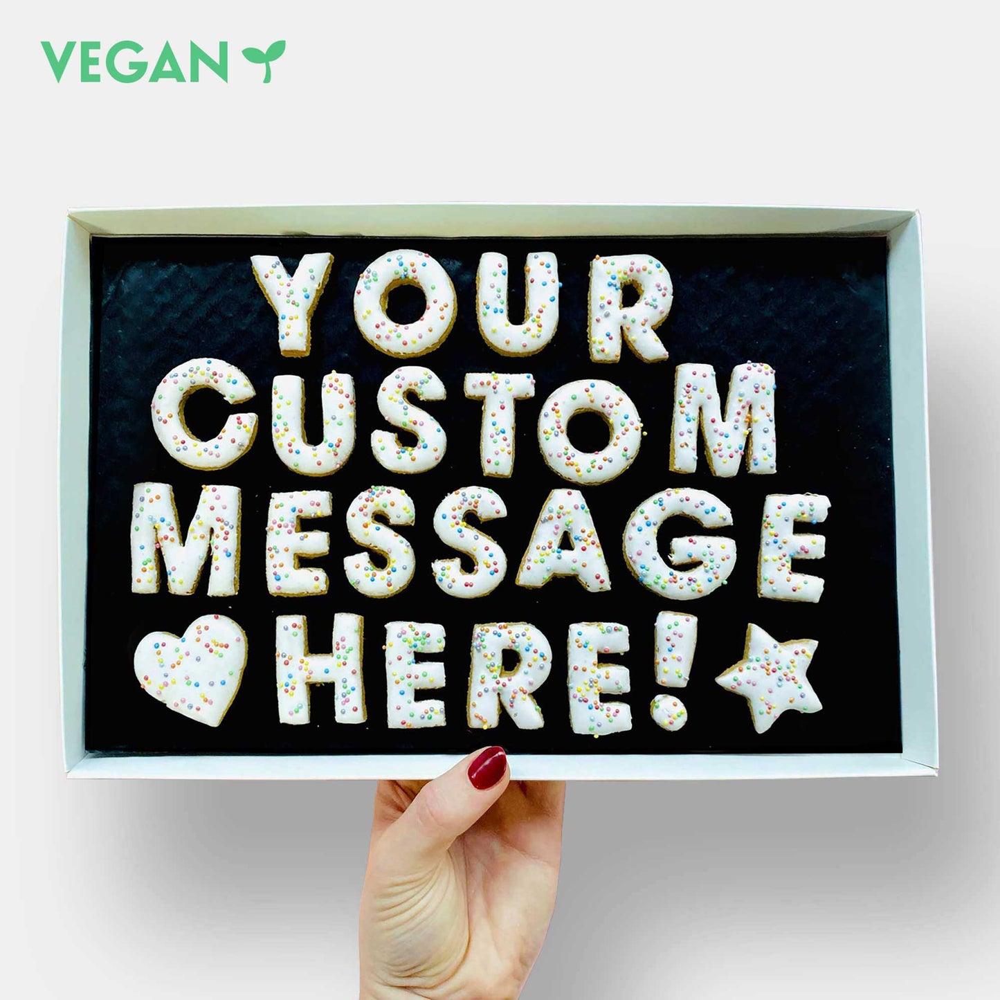 Vegan Personalised Custom Iced Cookie Message Box - Funfetti (30)