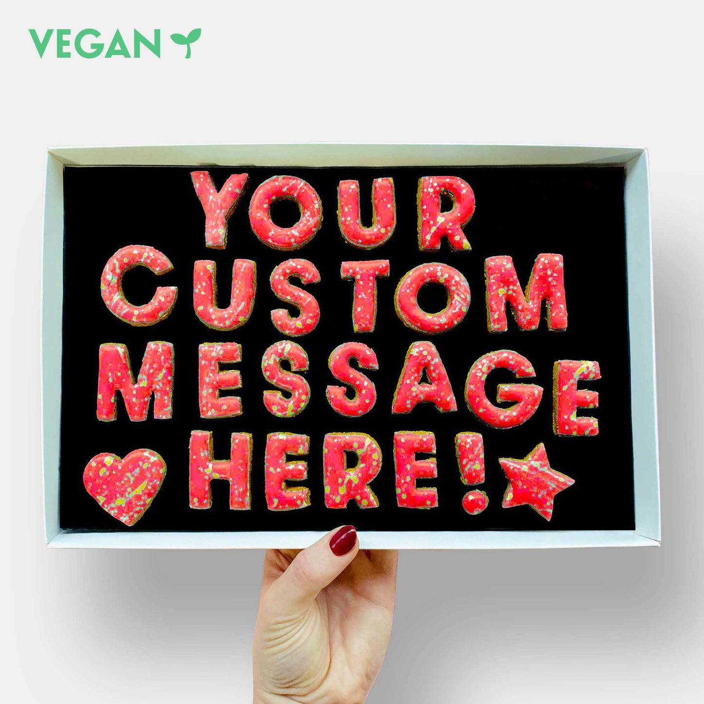 Vegan Personalised Custom Iced Cookie Message Box - Red (30)