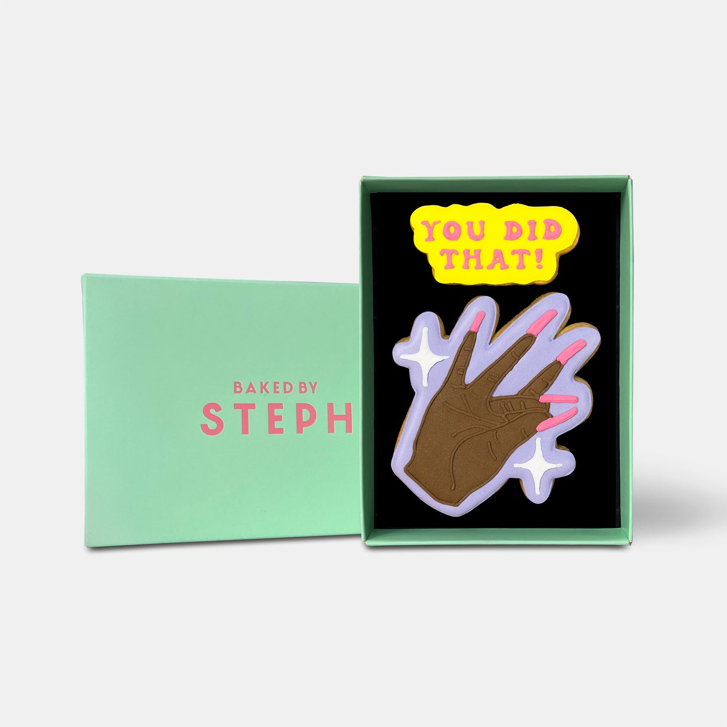 Finger Clap Congratulations Dark Letterbox Iced Cookie