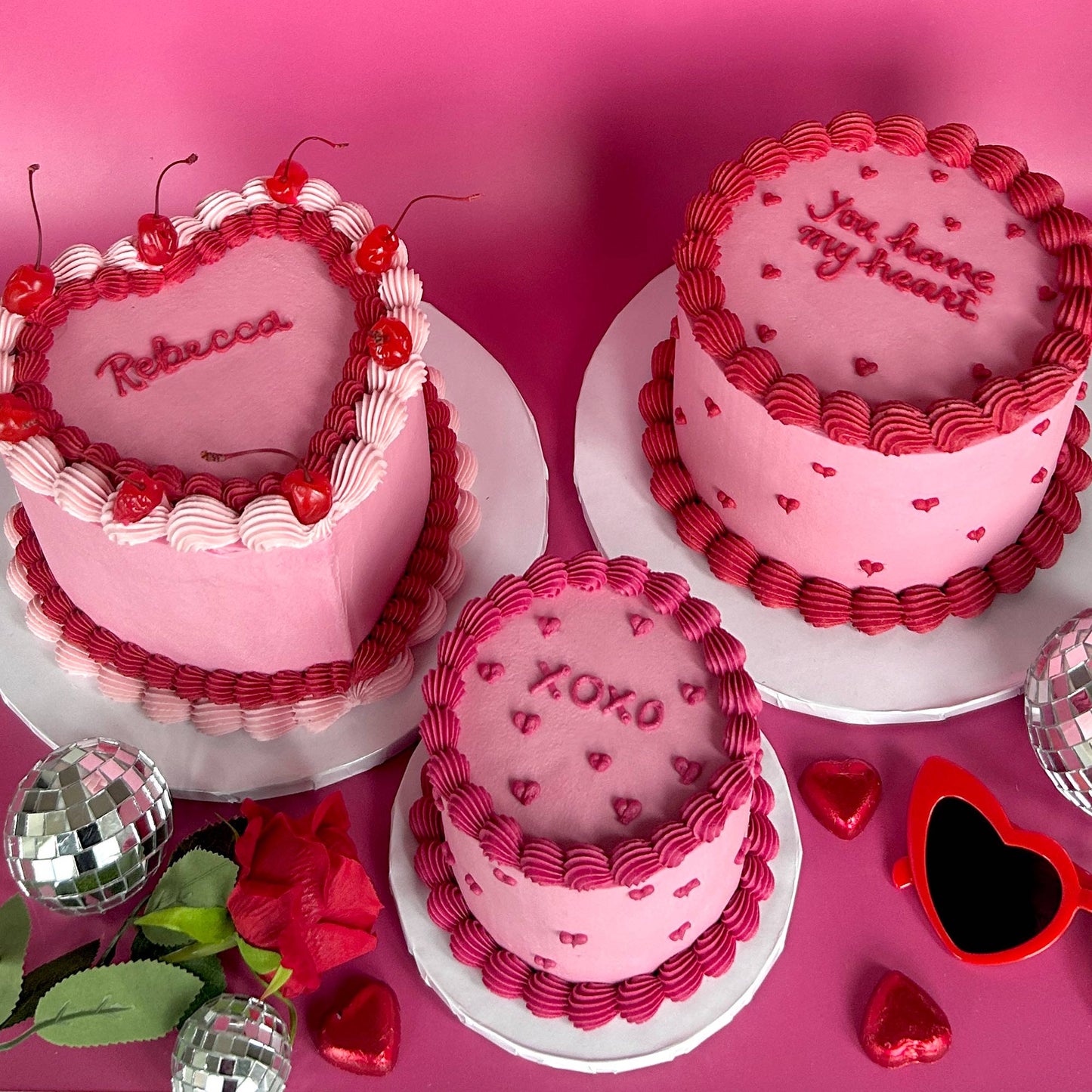 Personalised Pink Piped Heart Cake