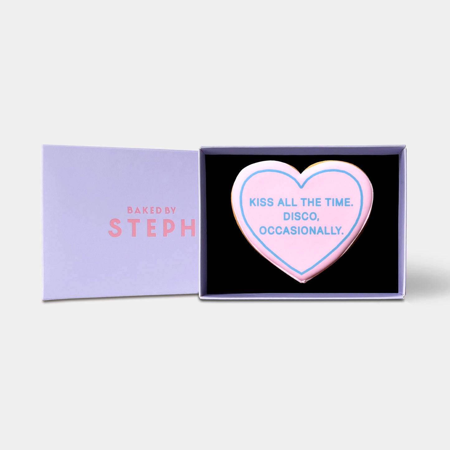 Kiss All The Time Disco Occasionally Heart Letterbox Printed Iced Cookie
