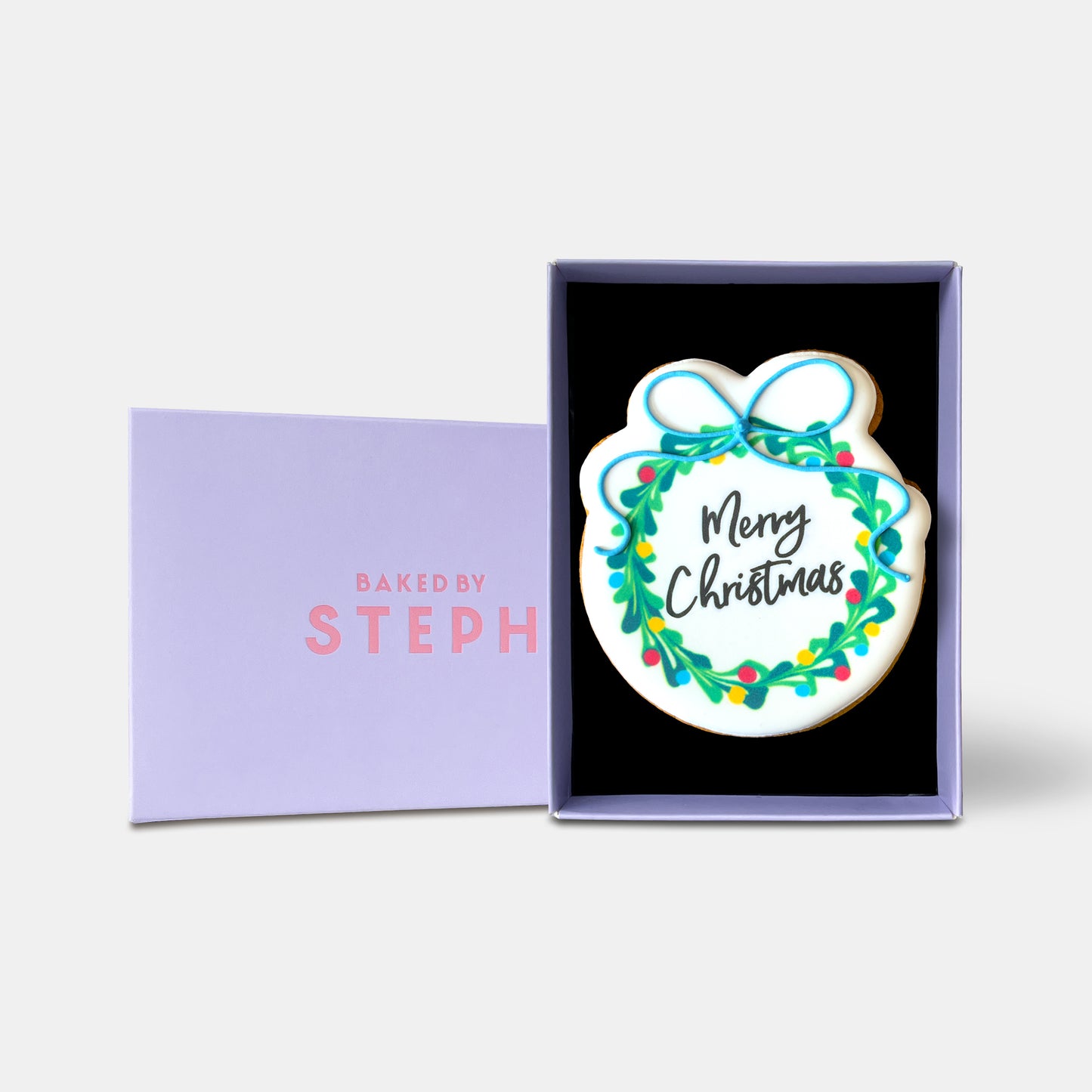 Merry Christmas Wreath Letterbox Iced Cookie