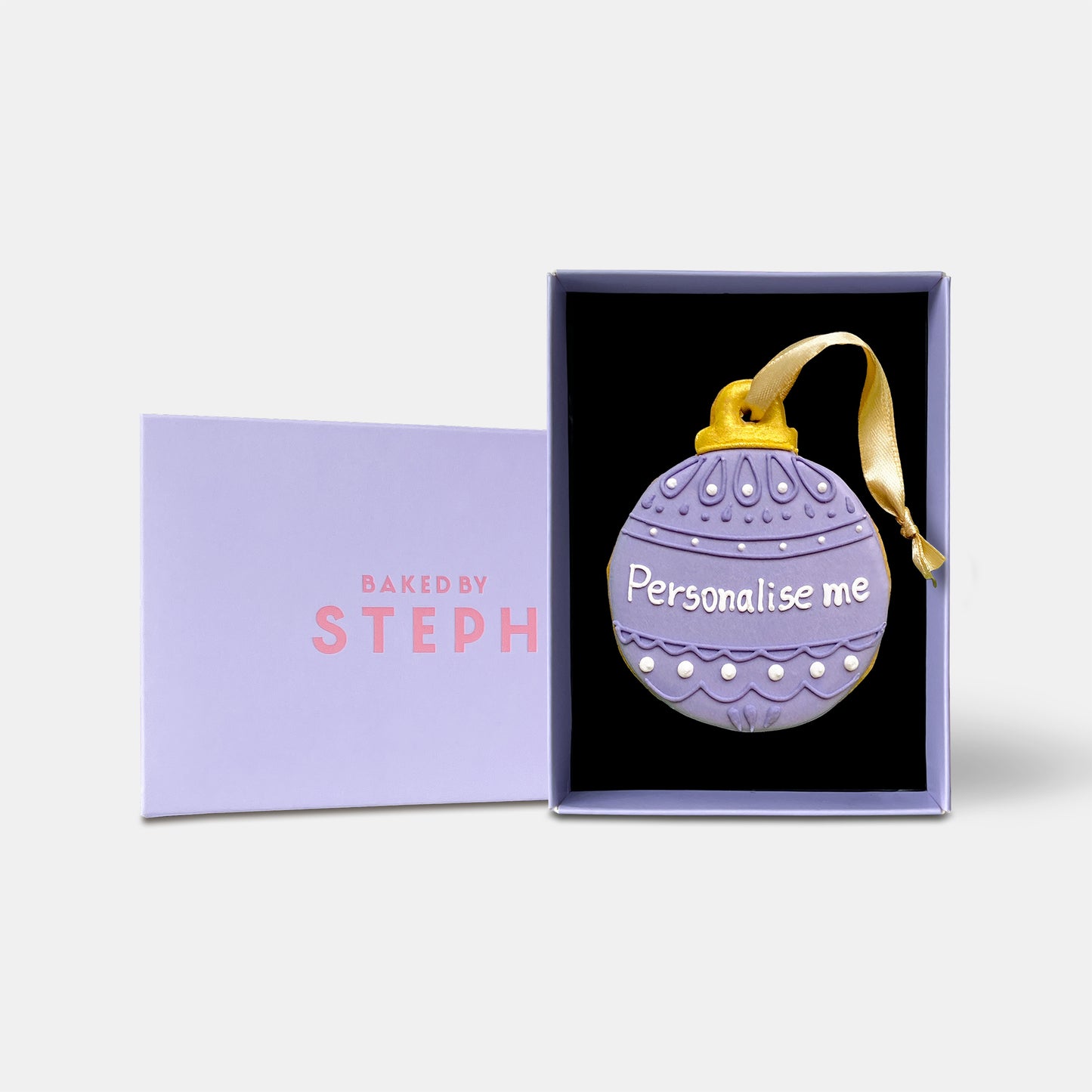 Vegan Personalised Purple Christmas Bauble Letterbox Iced Cookie