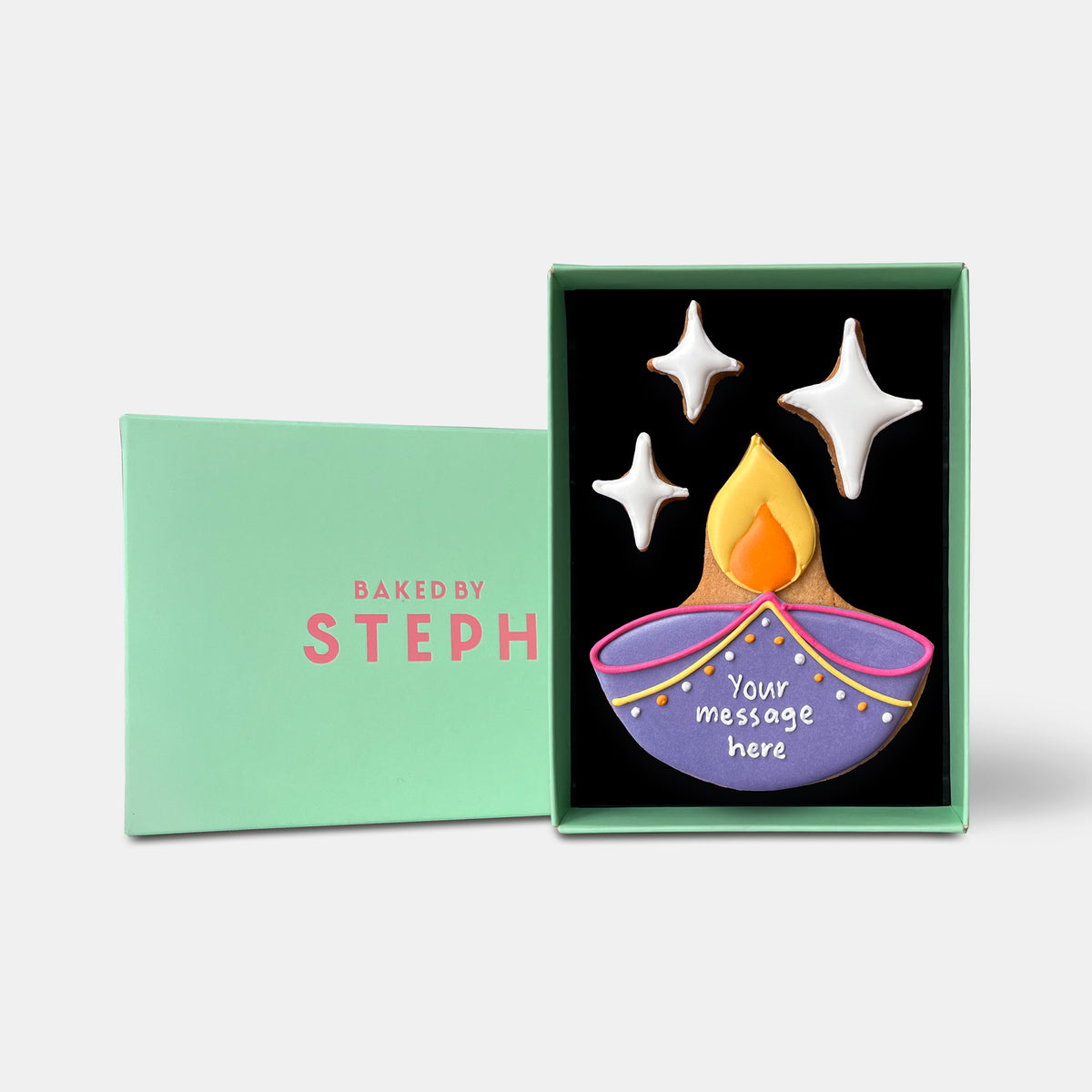 Personalised Happy Diwali Diya Letterbox Iced Cookies