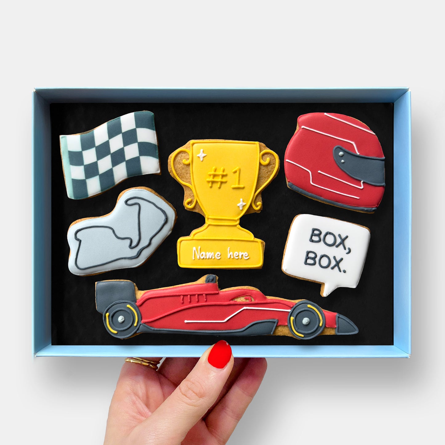 Personalised Racer Birthday Letterbox Iced Cookies