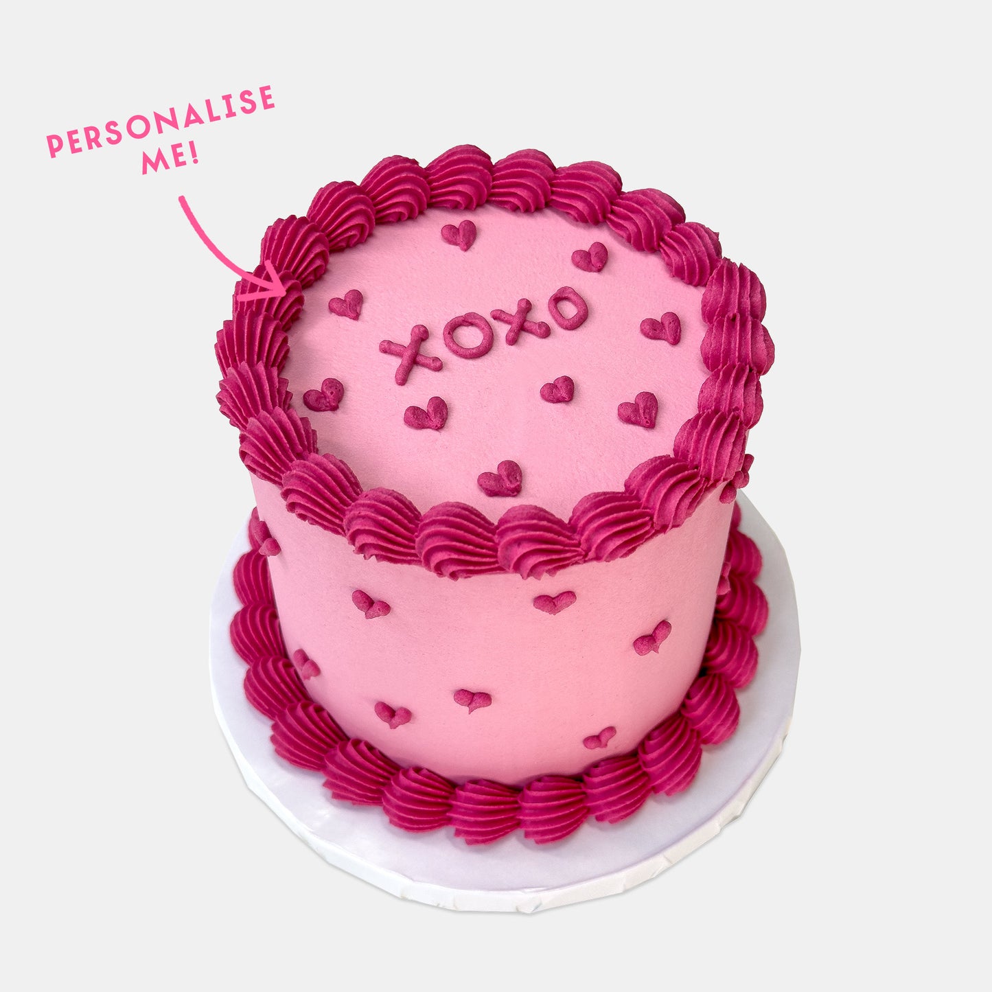 Personalised Pink Piped Heart Cake