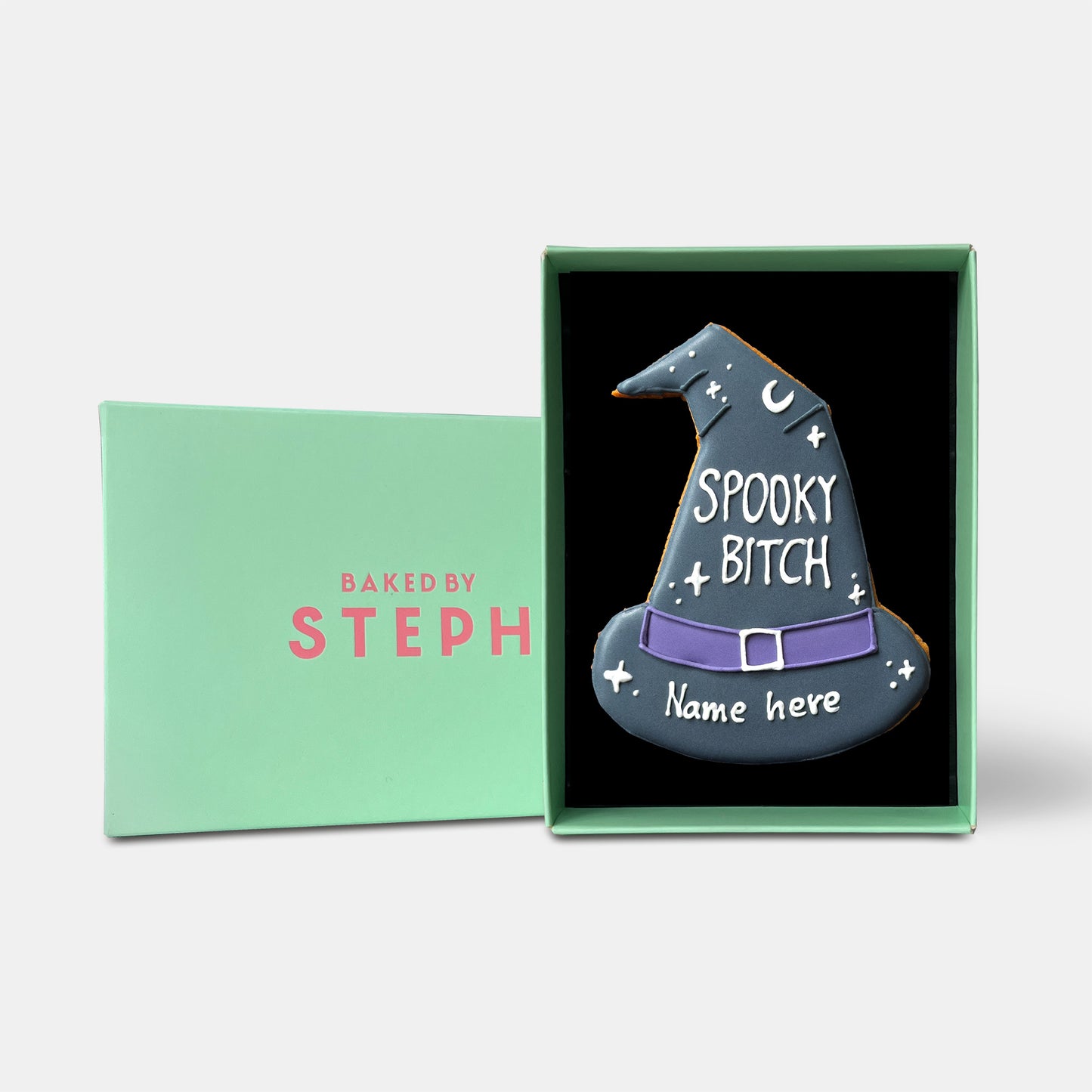 Personalised Spooky Bitch Witch Hat Halloween Letterbox Iced Cookie
