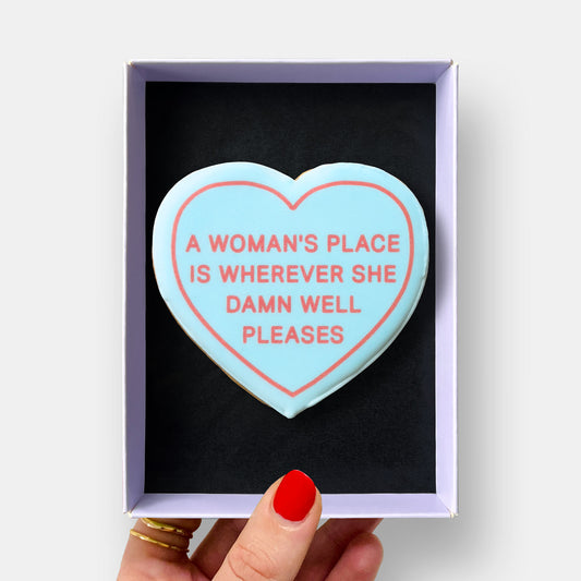 A Woman's Place Heart International Women's Day Letterbox Printed Iced Cookie