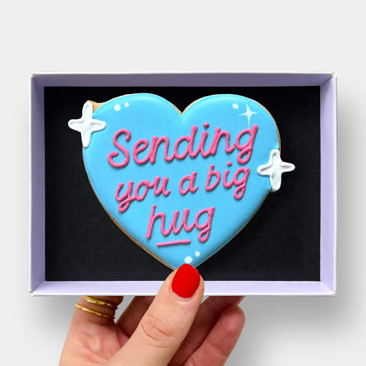 Big Hug Blue Heart Thinking Of You Letterbox Iced Cookie