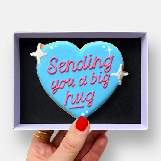 Big Hug Blue Heart Thinking Of You Letterbox Iced Cookie