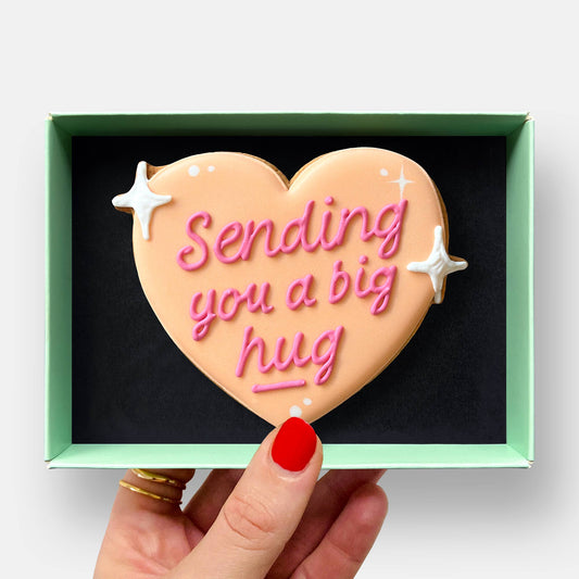 Big Hug Peach Heart Thinking Of You Letterbox Iced Cookie
