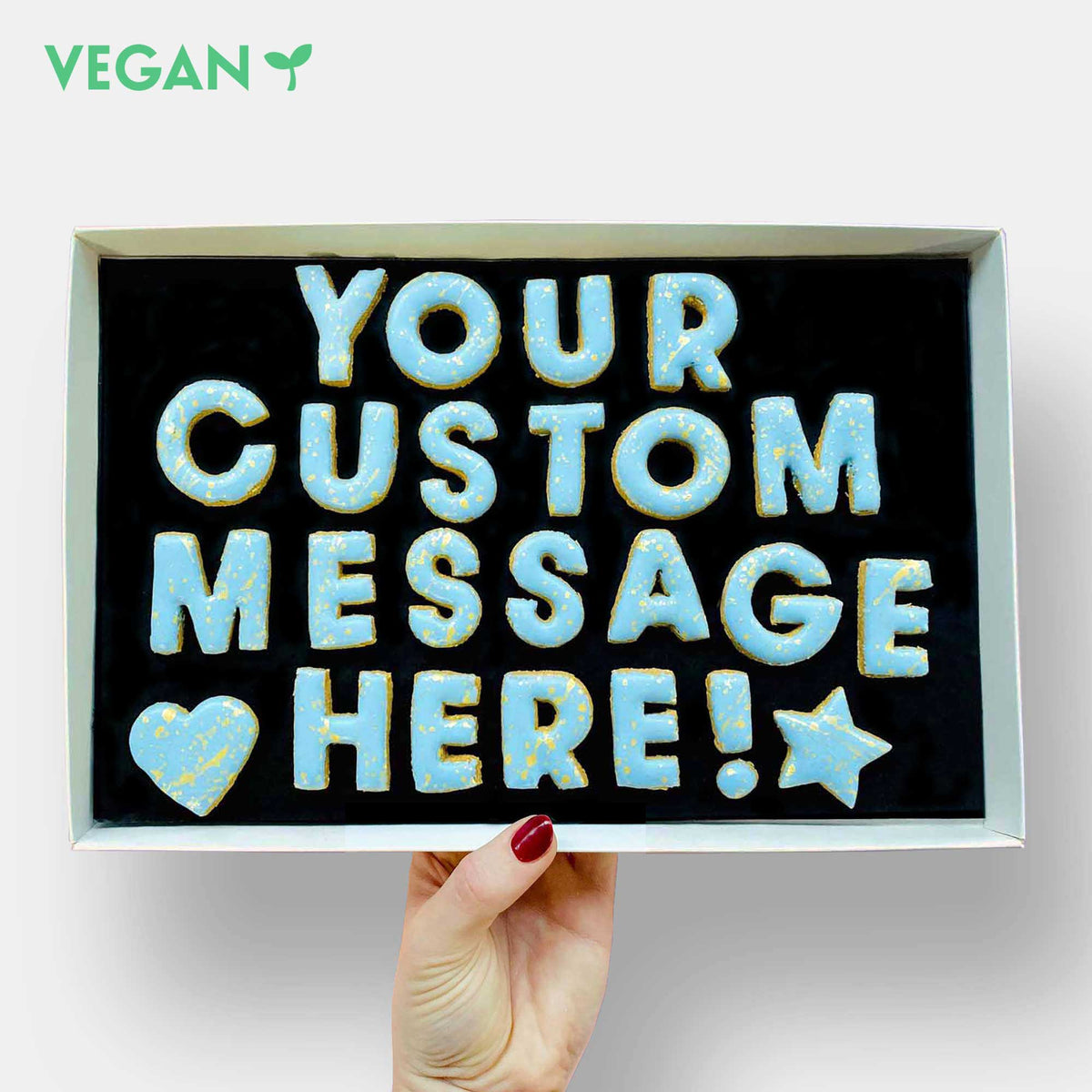 Vegan Personalised Custom Iced Cookie Message Box