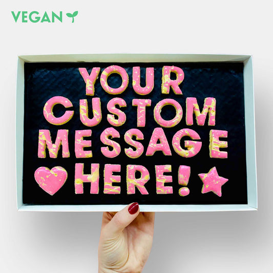 Vegan Personalised Custom Iced Cookie Message Box - Pink (30)