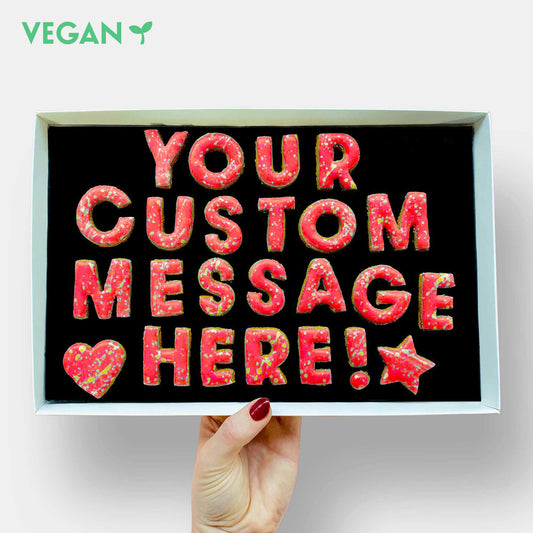 Vegan Personalised Custom Iced Cookie Message Box - Red (30)