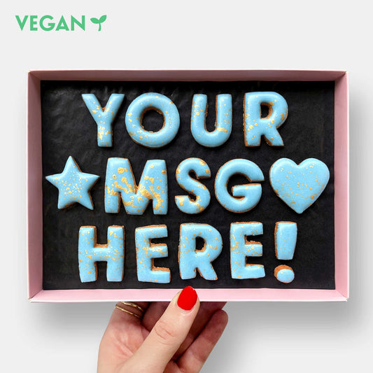 Vegan Personalised Custom Iced Cookie Message Box - Blue (14)
