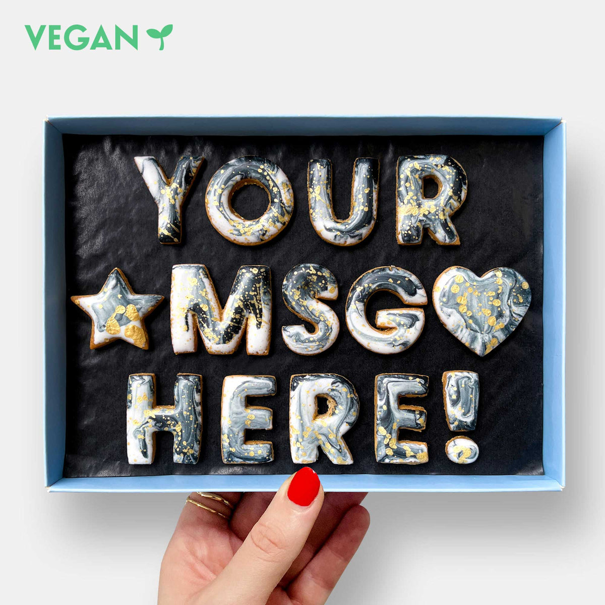 Vegan Personalised Custom Iced Cookie Message Box Marble
