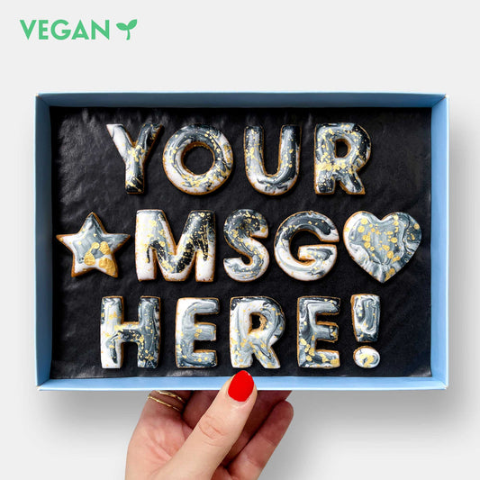 Vegan Personalised Custom Iced Cookie Message Box - Grey Marble (14)