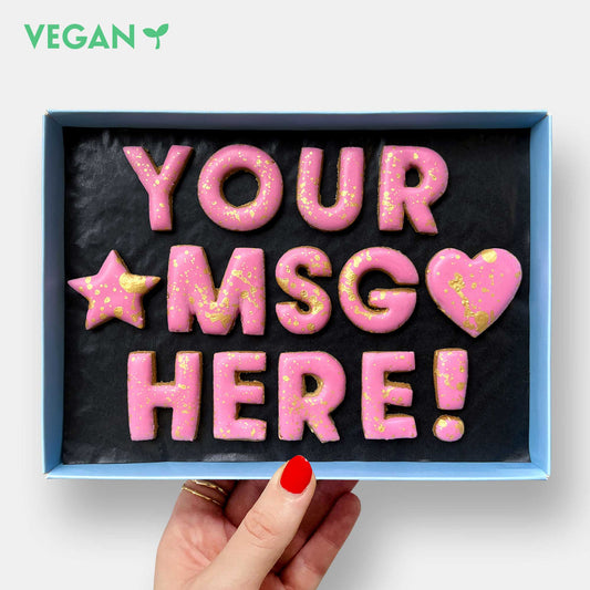 Vegan Personalised Custom Iced Cookie Message Box - Pink (14)