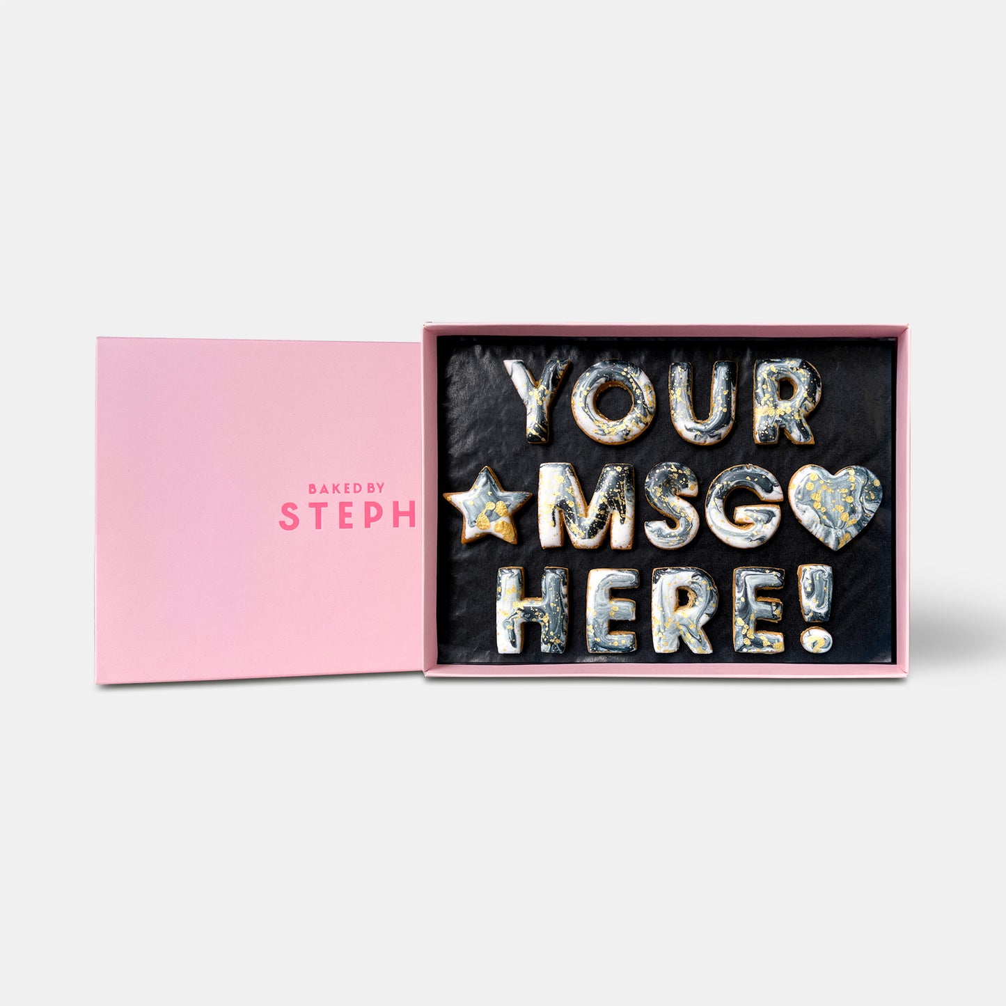 Vegan Personalised Custom Iced Cookie Message Box - Grey Marble (14)