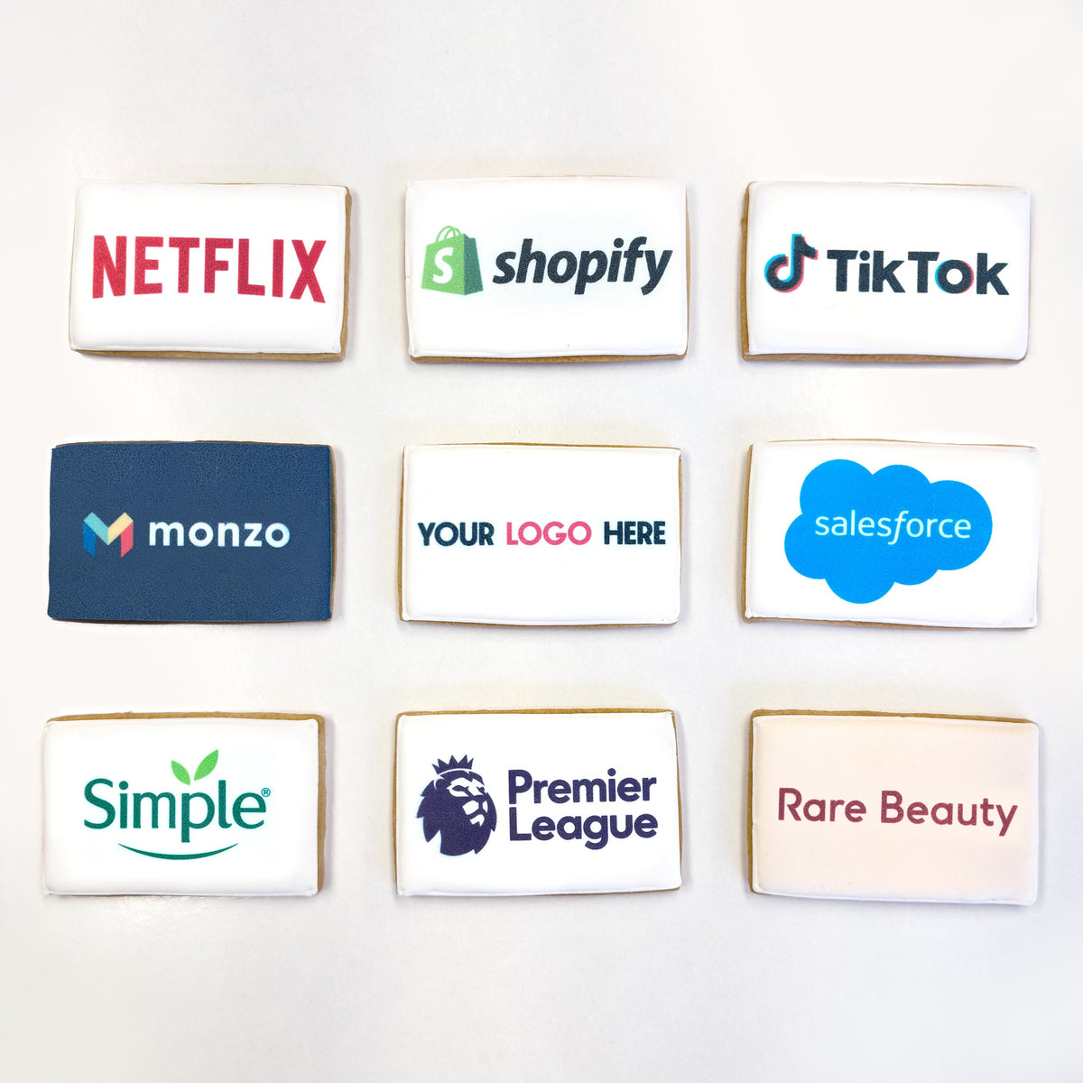 Custom Rectangle Printed Branded Logo Iced Cookies