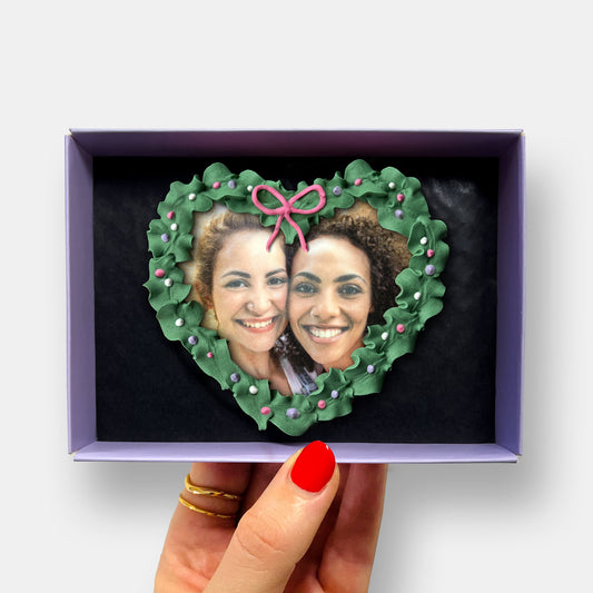 Edible Photo Christmas Wreath Heart Letterbox Iced Cookie