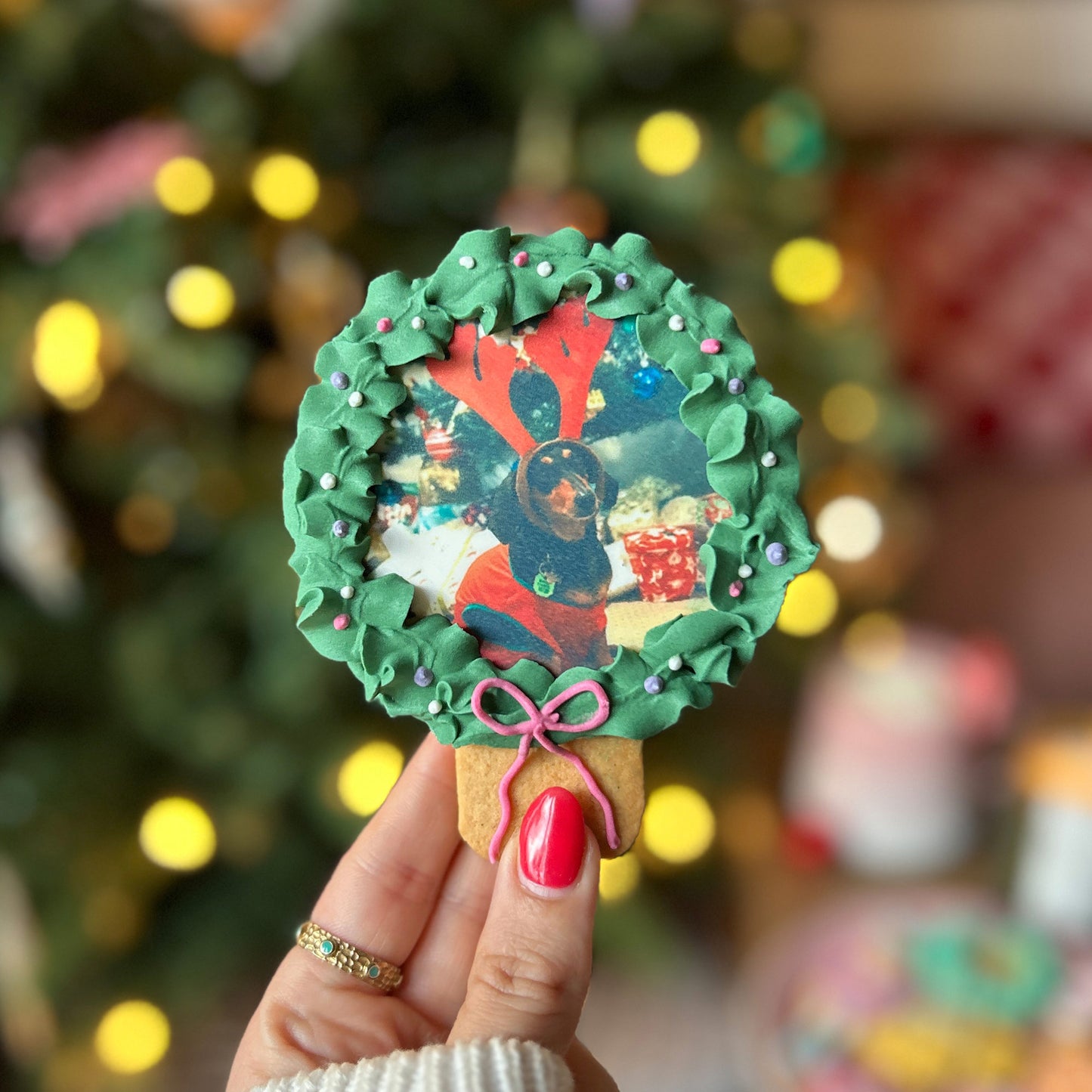 Edible Photo Christmas Wreath Letterbox Iced Cookie