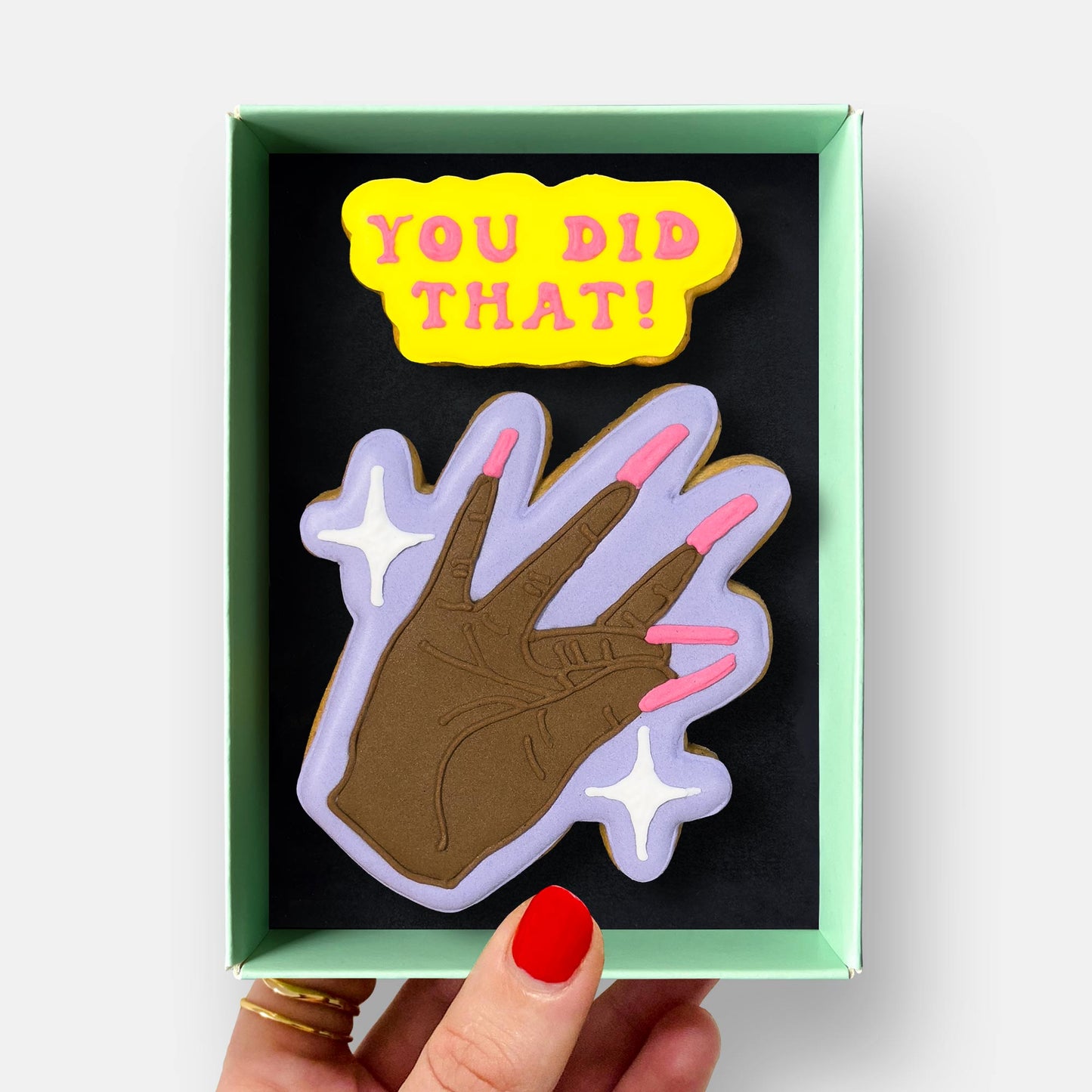 Finger Clap Congratulations Dark Letterbox Iced Cookie