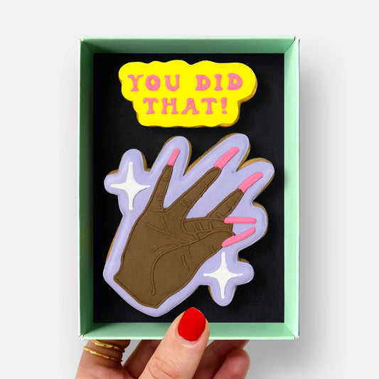 Finger Clap Congratulations Dark Letterbox Iced Cookie
