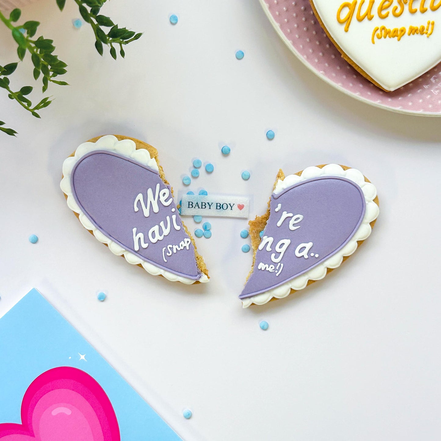 Gender Reveal Secret Message Heart Letterbox Iced Cookie