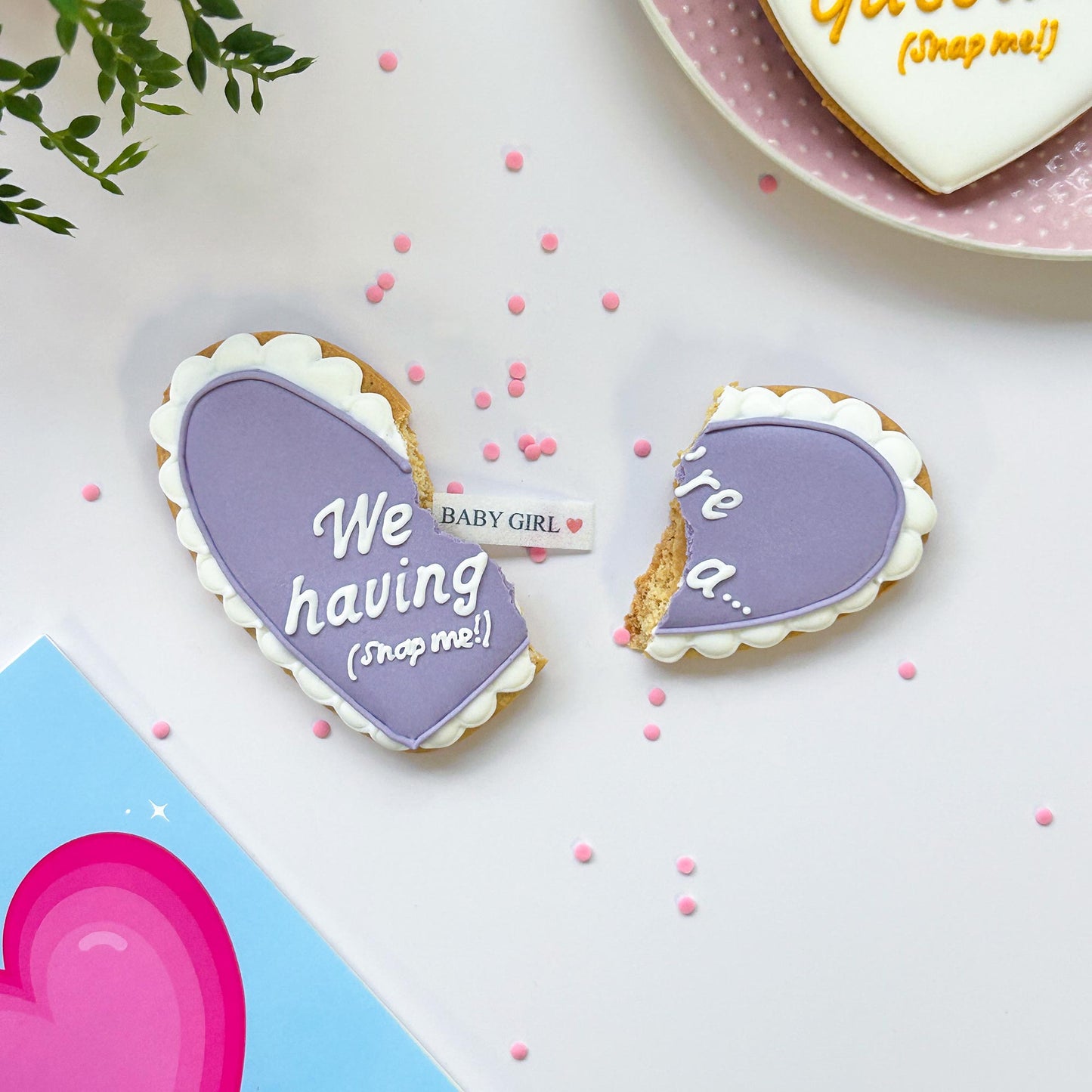 Gender Reveal Secret Message Heart Letterbox Iced Cookie