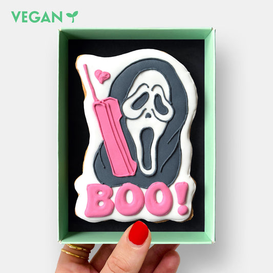 Vegan Ghostface Phonecall Halloween Letterbox Iced Cookie