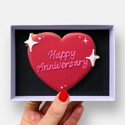 Happy Anniversary Heart Letterbox Iced Cookie