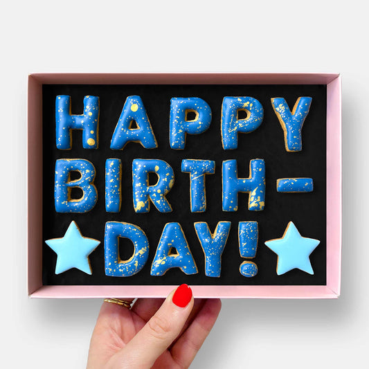 Happy Birthday! Stars Letterbox Message Iced Cookies
