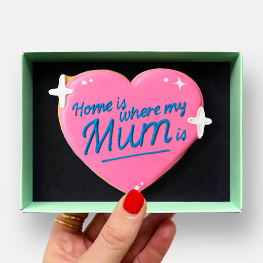 Home Is Where My Mum Is Love Heart Mother's Day Letterbox Iced Cookie