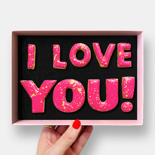 Vegan I Love You Valentine's Letterbox Message Iced Cookies