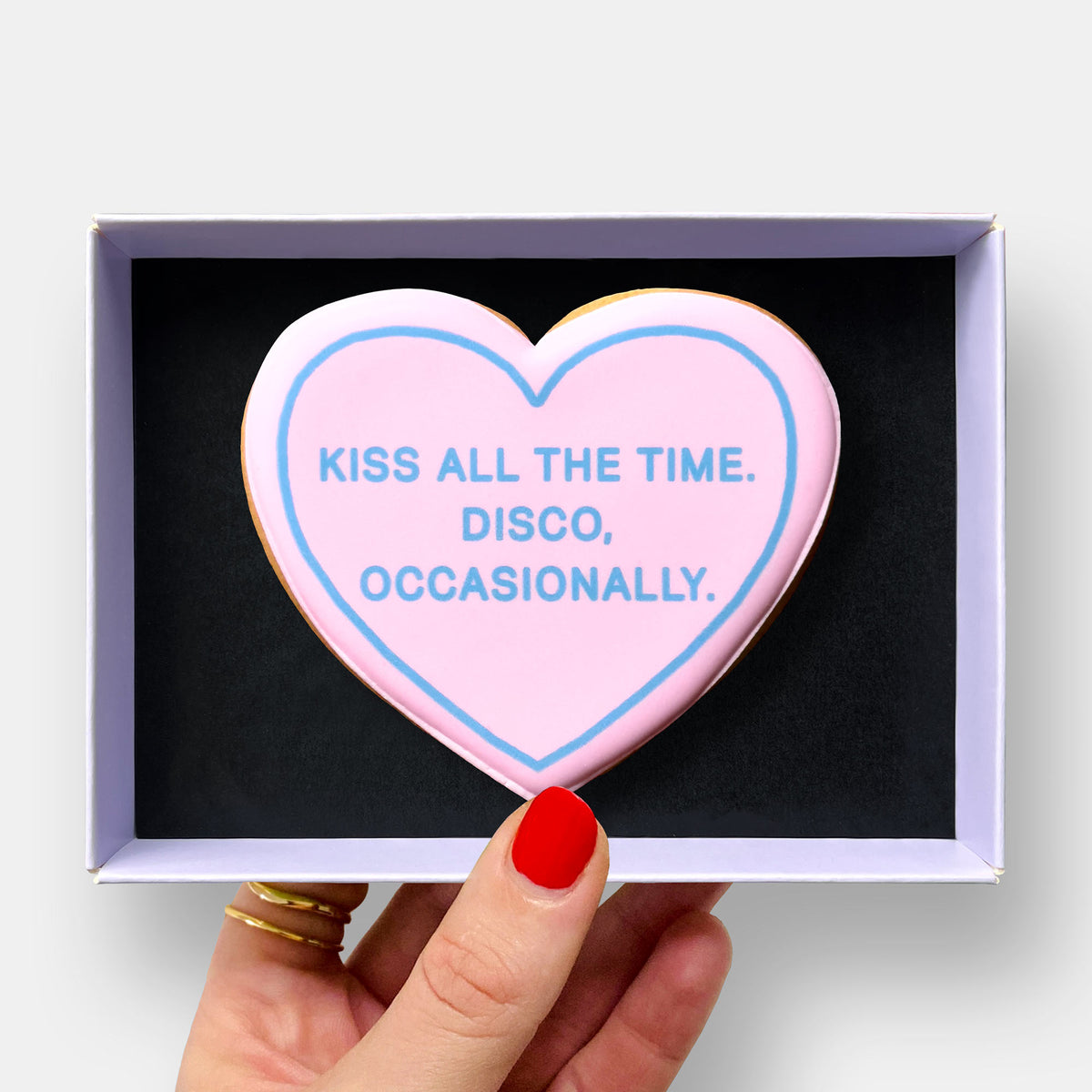 Kiss All Time Disco Occasionally Heart Letterbox Printed Iced Cookie