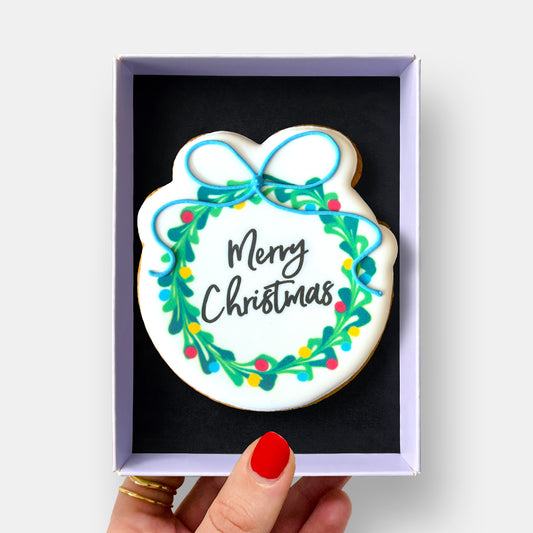 Merry Christmas Wreath Letterbox Iced Cookie