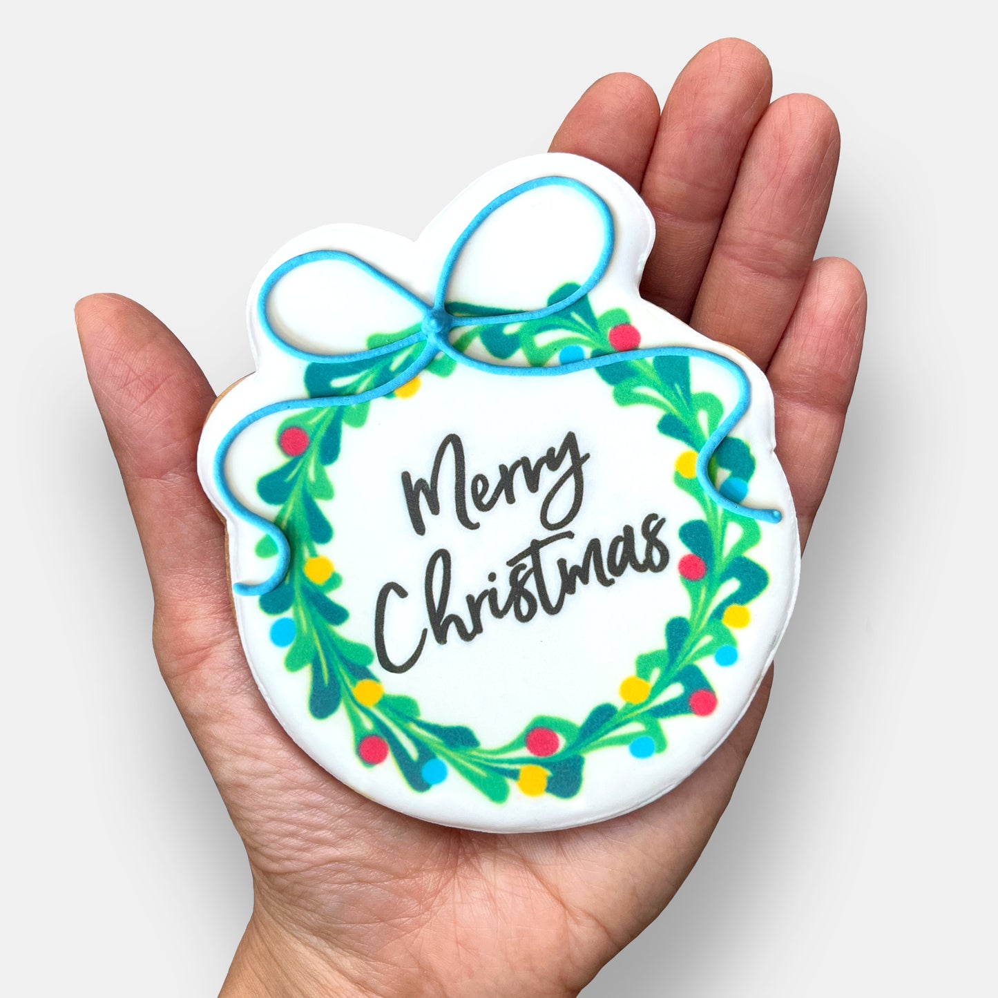 Merry Christmas Wreath Letterbox Iced Cookie