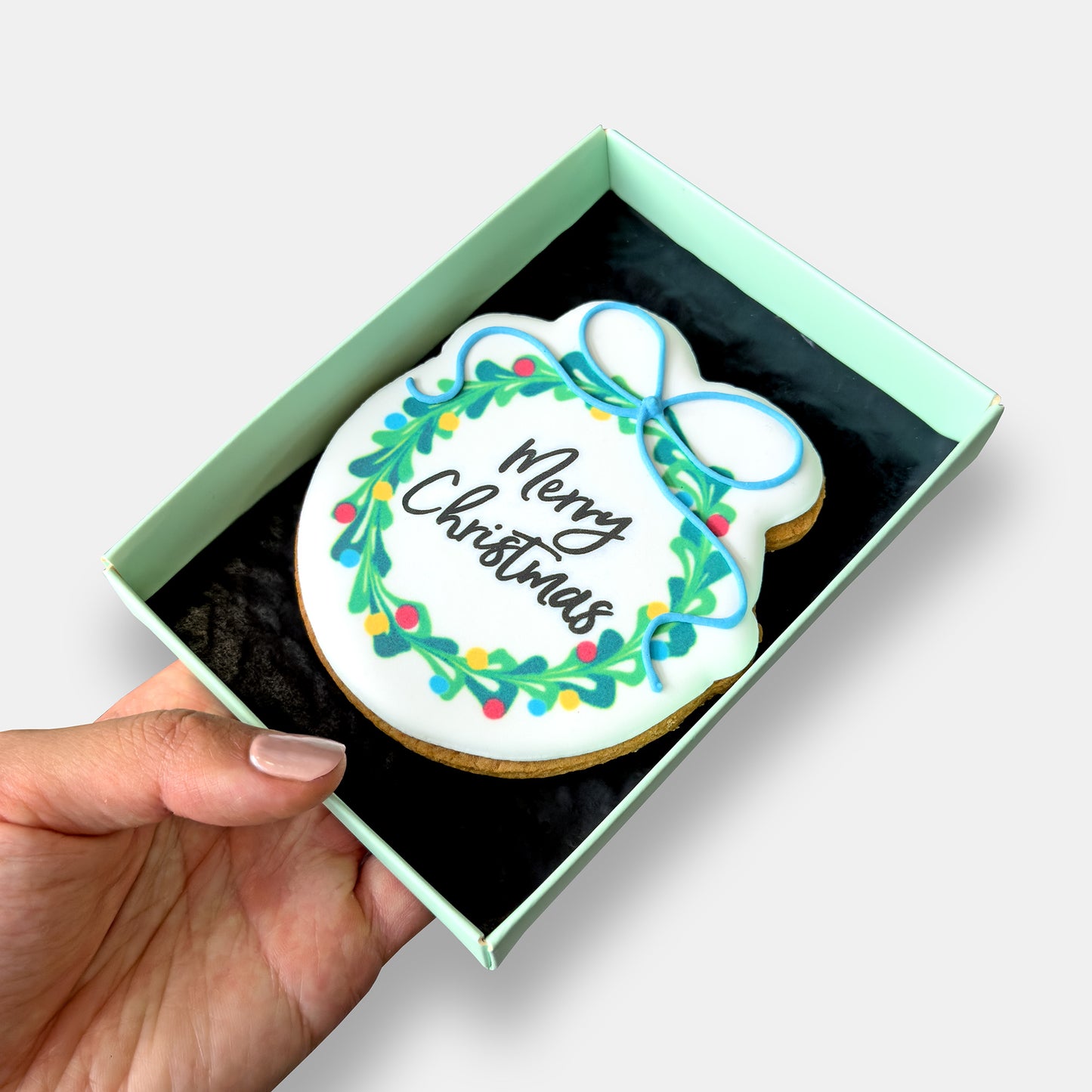 Merry Christmas Wreath Letterbox Iced Cookie