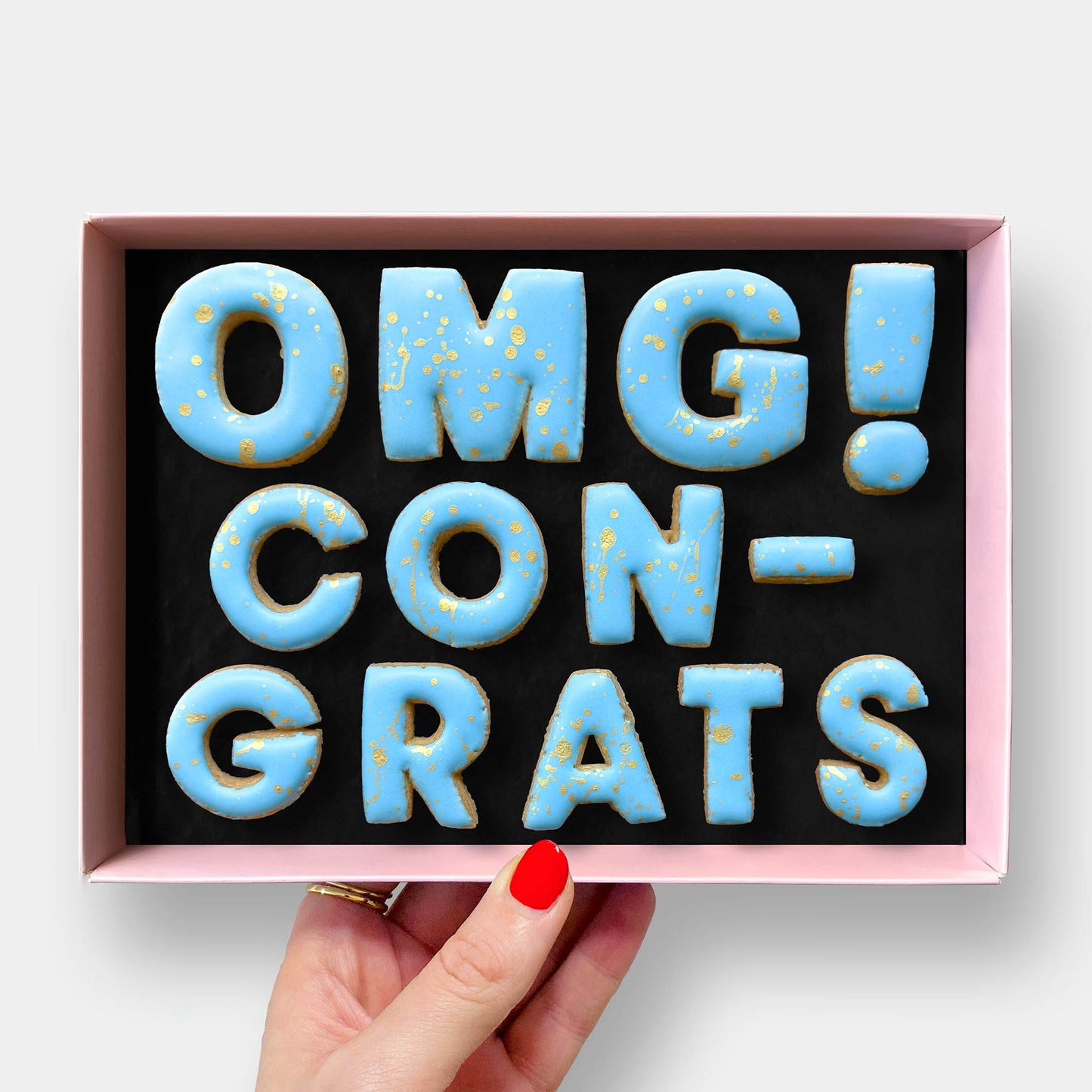OMG! Congrats Blue Engagement Letterbox Message Iced Cookies