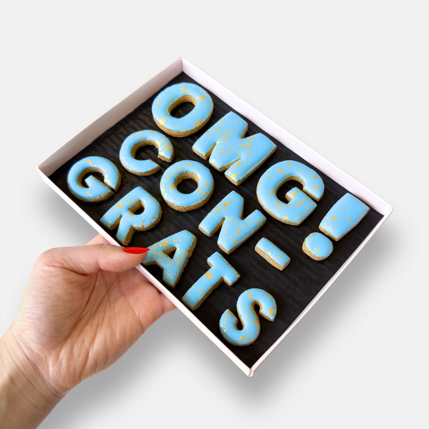 OMG! Congrats Blue Engagement Letterbox Message Iced Cookies