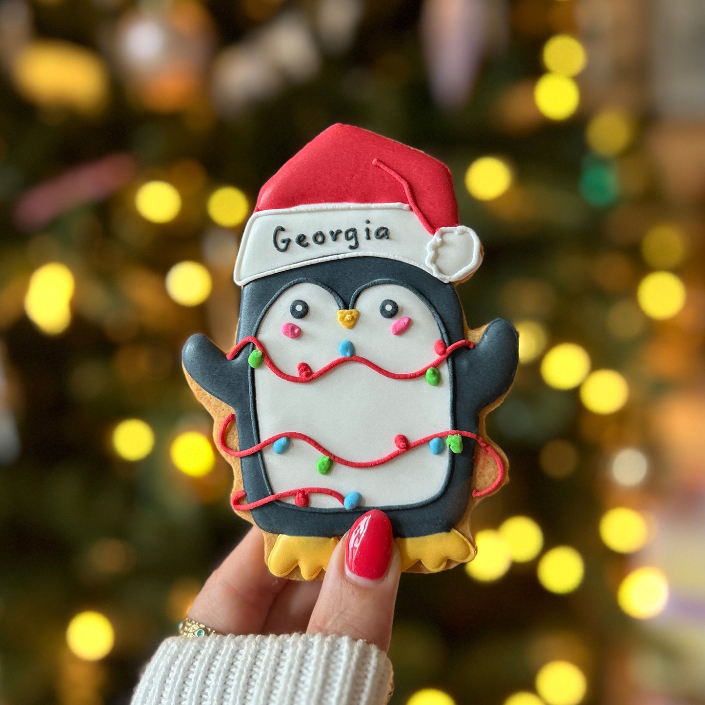 Personalised Christmas Penguin Letterbox Iced Cookie