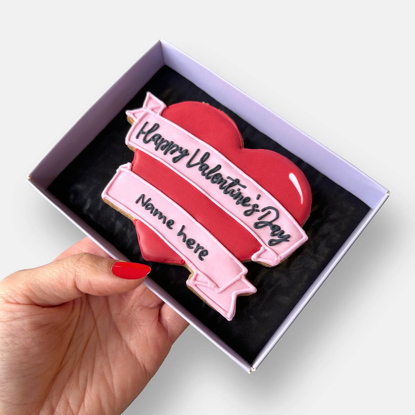 Personalised Banner Heart Valentine's Letterbox Iced Cookie