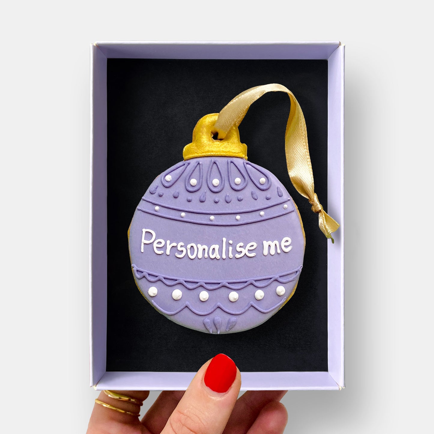 Personalised Purple Christmas Bauble Letterbox Iced Cookie