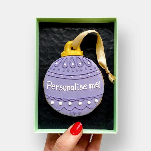 Vegan Personalised Purple Bauble Letterbox Cookie