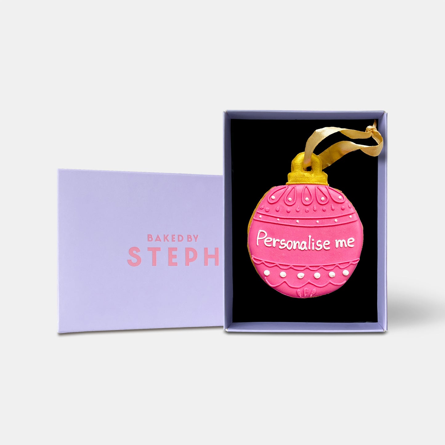 Personalised Pink Christmas Bauble Letterbox Iced Cookie