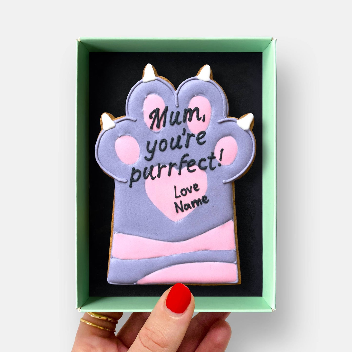 Personalised Best Mum Cat Paw Mother's Day Letterbox Iced Cookie