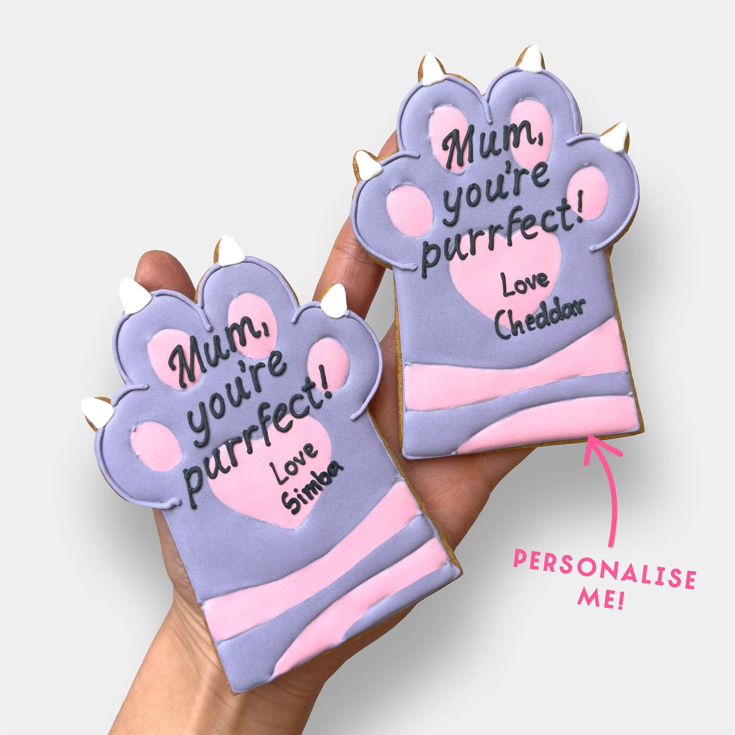 Personalised Best Mum Cat Paw Mother's Day Letterbox Iced Cookie