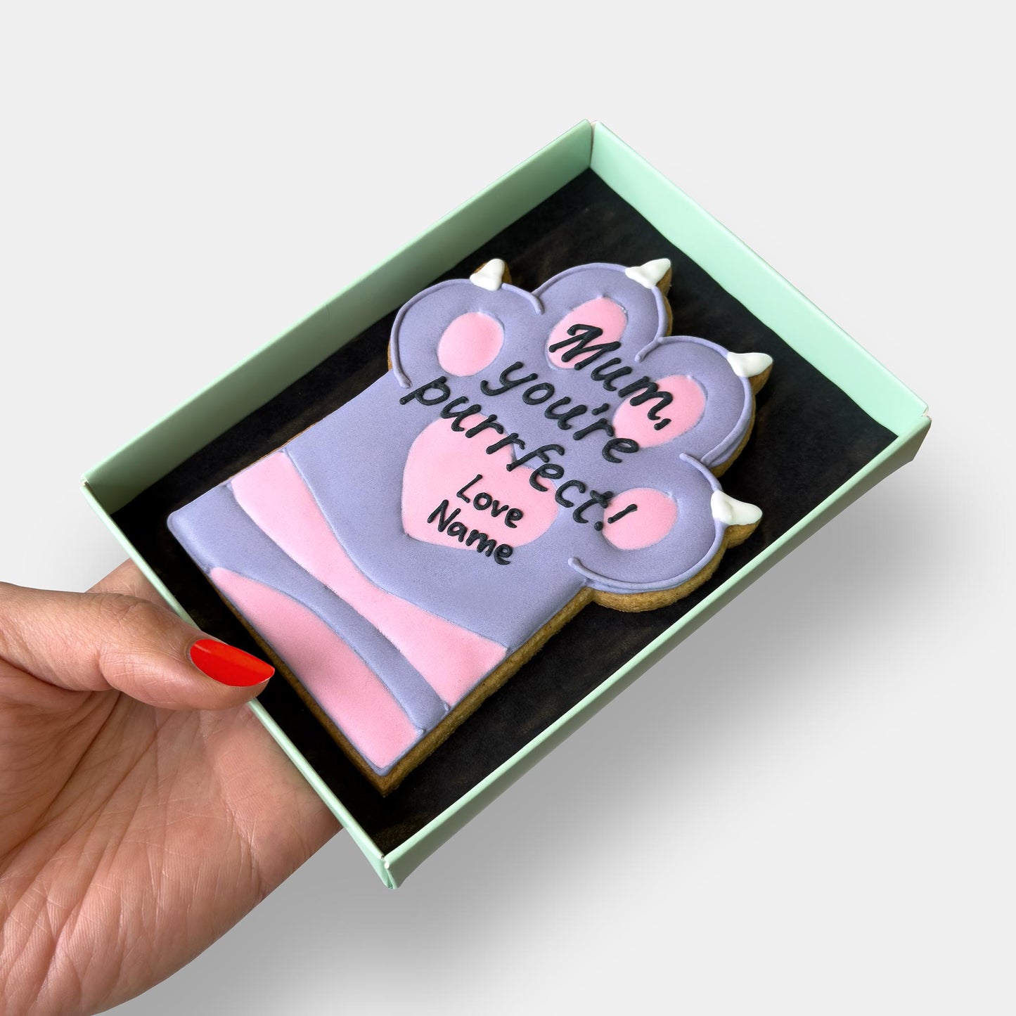 Personalised Best Mum Cat Paw Mother's Day Letterbox Iced Cookie