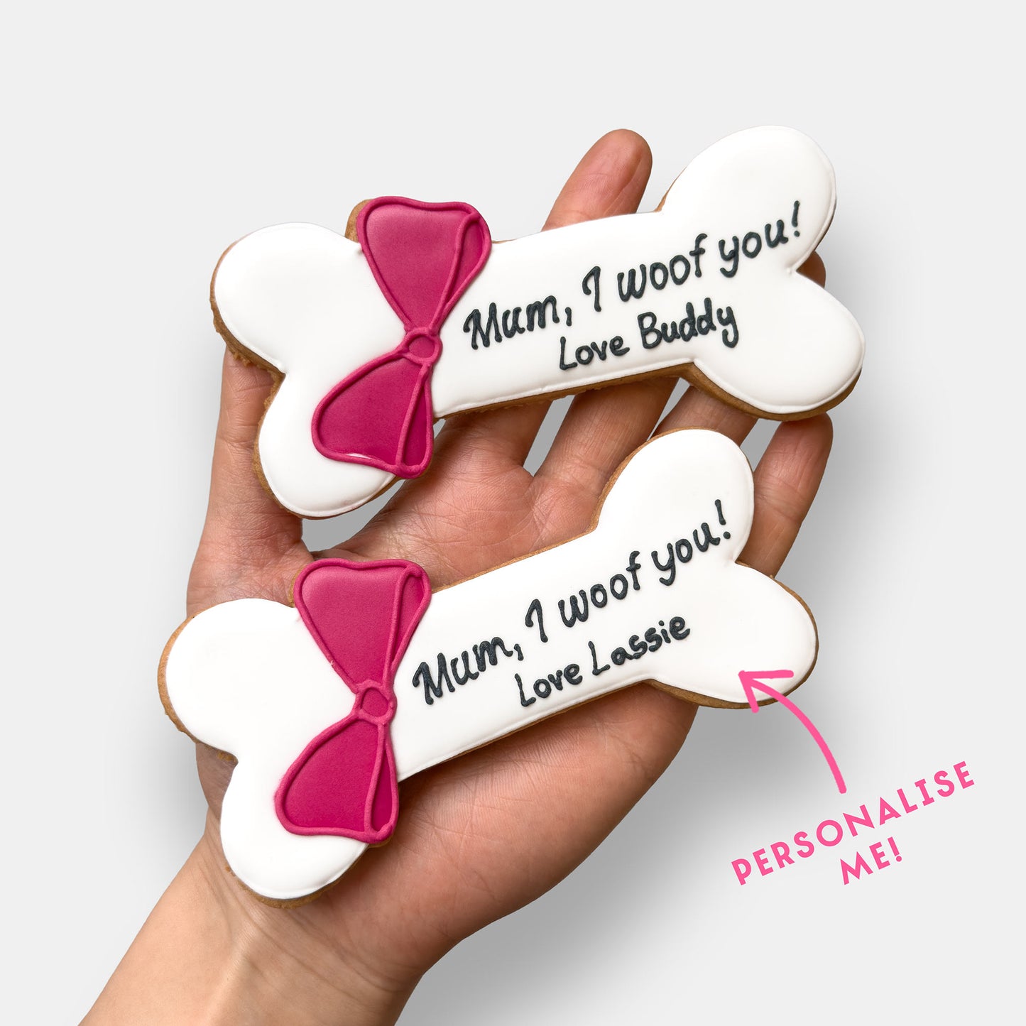 Personalised Best Mum Dog Bone Mother's Day Letterbox Iced Cookie